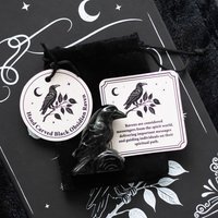 Black Obsidian Raven Ornament in Velvet Pouch, Gothic Gift - Black