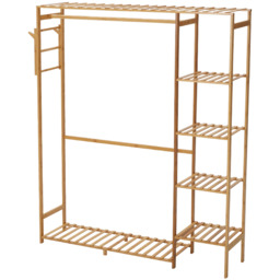 Open Coat Rack with Four-Tier Side Shelf Hanging Rod and Hooks - Wood Color / 121cm - thumbnail 3