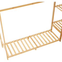 Open Coat Rack with Four-Tier Side Shelf Hanging Rod and Hooks - Wood Color / 121cm - thumbnail 4