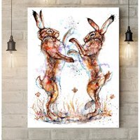 Boxing Hares Canvas Wall Art - Brown / 12 x 8 in