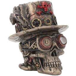Steampunk Clockwork Baron Skull Figurine Ornament - 11cm - thumbnail 2