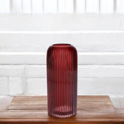 Glass Ribbed Cylinder Flower Vase - Ochre - thumbnail 4