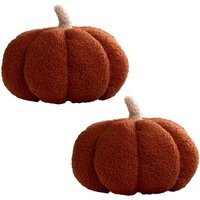 Pack of Boucle Fleece Autumn Halloween Pumpkin Filled Cushion - Rust / 2