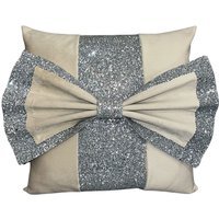 Cream And Silver Glitter Panel Bow Cushion - Cream - image 1