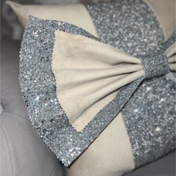 Cream And Silver Glitter Panel Bow Cushion  - Cream - thumbnail 3