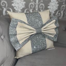 Cream And Silver Glitter Panel Bow Cushion  - Cream - thumbnail 2