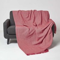 Homescapes Malda Cotton Throw with Tassels - Red / 200cm - image 1