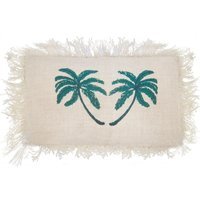 Premium Linen Palm Tree Cushion Cover with Fringe Tropical Decor - White - image 1