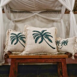 Premium Linen Palm Tree Cushion Cover with Fringe Tropical Decor - White - thumbnail 2
