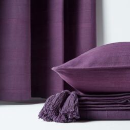 Homescapes Cotton Rajput Ribbed Curtain Pair - Purple / 167cm / 182cm - thumbnail 3