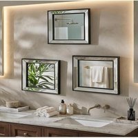 Set Of 3 Square Beaded Mirror - Black