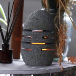 Natural Riverstone Candle Holder Handcrafted Indonesian Stone Decor - Light Brown - thumbnail 4