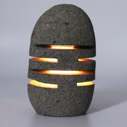 Natural Riverstone Candle Holder Handcrafted Indonesian Stone Decor - Light Brown - thumbnail 2