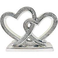 Crushed Diamond Double Heart Square Base Ornament - Silver - thumbnail 1