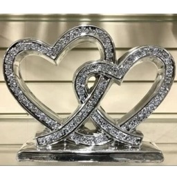 Crushed Diamond Double Heart Square Base Ornament - Silver - thumbnail 3
