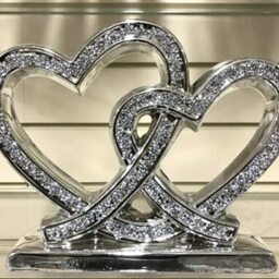 Crushed Diamond Double Heart Square Base Ornament - Silver - thumbnail 2