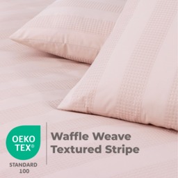 Waffle Stripe Duvet Cover Set Soft Polycotton Blend - Dusty Pink - Dusty Pink / 135cm - thumbnail 5