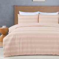 Waffle Stripe Duvet Cover Set Soft Polycotton Blend - Dusty Pink - Dusty Pink / 135cm - thumbnail 1