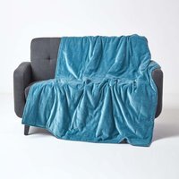 Homescapes Velvet Quilted Throw with Stitch - Slate Blue / 150cm
