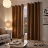 Velvet Chenille Eyelet Ring Top Curtains - Tan / 183cm