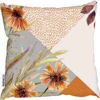 Autumn Watercolor Wreath On Geometric Background With Flowers Cushion - Orange