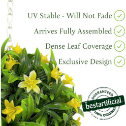 Best Artificial 23cm Yellow Lily Hanging Basket Flower Topiary Ball - Yellow - thumbnail 3