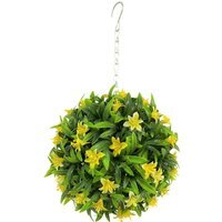 Best Artificial 23cm Yellow Lily Hanging Basket Flower Topiary Ball - Yellow