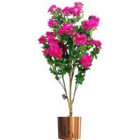 Realistic Artificial Azalea Pink flower Potted Plant Copper Metal Planter - Pink