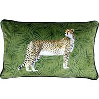 Cheetah Forest Velvet Cushion - Green / Feather