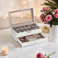 SONGMICS 12-Slot Watch Box with Drawer and Glass Lid - White