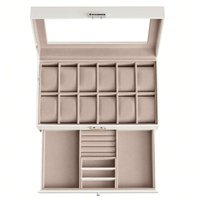 SONGMICS 12-Slot Watch Box with Drawer and Glass Lid - White
