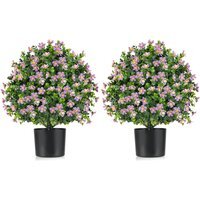 2 Pack Artificial Boxwood Topiary Ball Tree - Green & Purple - image 1