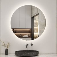 Round Bathroom Mirror with 3 Colours Lights, Backlit - White / 70cm