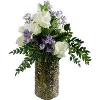 White Rose Purple Starflower Display Glass Vase - 60cm White Rose Purple Starflower Glass Vase