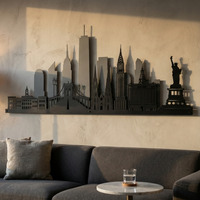 New York Skyline Metal Wall Art 2D - Grey/Black