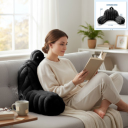 Plush Supersoft Jumbo Cord Ribbed Back Supporting Cushion - Black - thumbnail 4