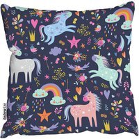 Unicorns On Navy Outdoor Cushion - Purple / 45cm - image 1