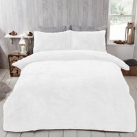 Teddy Fleece Duvet Cover Set - White / Double