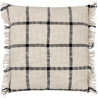 Beni Check Fringed Feather Rich Cushion - Natural/Black