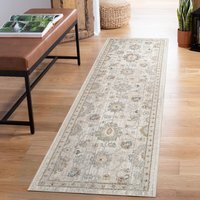 Maia Low Pile Washable Non Slip Traditional Floral Area Rug Living Room Hallway - Beige / 220cm - image 1