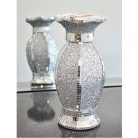 Silver Ceramic Mirrored Vase Glitter Flower Pot - Silver