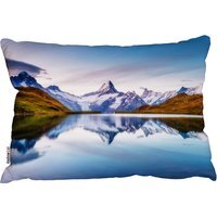 Panoramic View Of The Mt. Schreckhorn And Wetterhorn Outdoor Cushion - Blue - thumbnail 1