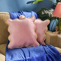 OHS Matte Velvet Scallop Edge Cushion Covers - Pink/Yellow / 45cm / 2
