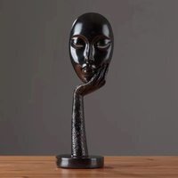 Creative Thinking Face Figurine Sculpture - Black / 37cm