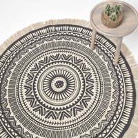 Homescapes Black White Cotton Mandala Printed Round Rug - Black