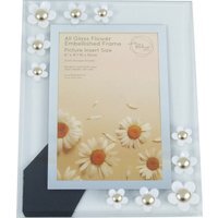 All Glass Flower Embellished Frame - White / 21.5cm
