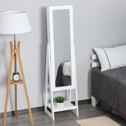 HOMCOM Jewellery Cabinet LED Mirror with Shelves - White - thumbnail 2
