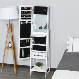 HOMCOM Jewellery Cabinet LED Mirror with Shelves - White - thumbnail 3