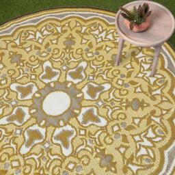 Homescapes Outdoor Rug Luxury Waterproof Reversible, 180 cm Round, Yellow Rae - Yellow - thumbnail 5