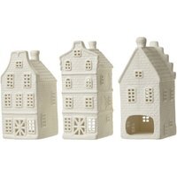 Set of 3 Porcelain House Tea Light Holders - White
